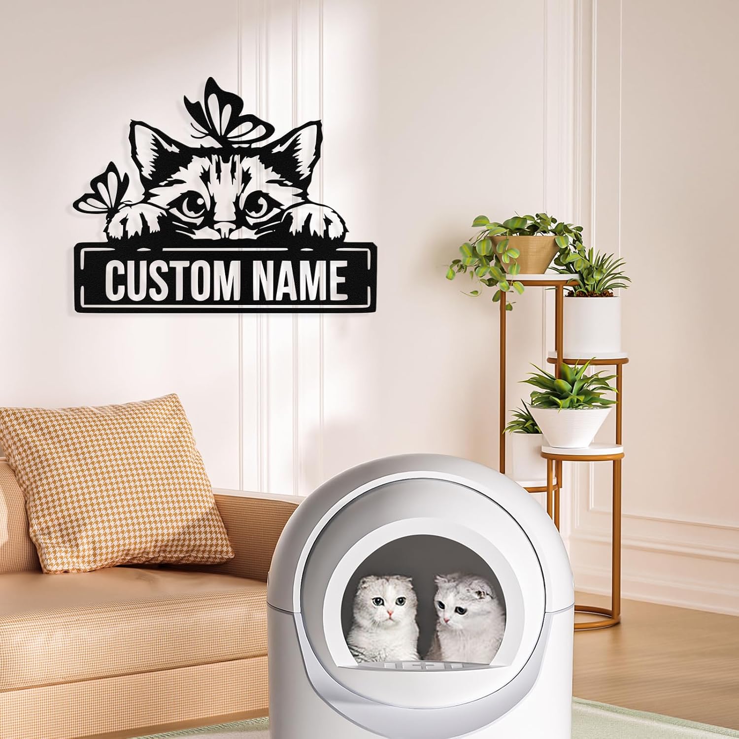 Custom Cat Metal Sign with Butterflies, Personalized Black Cat Wall Art Decor, Customized Cats Last Name Sign, Metal Cats Wall Decoration for Room, Living Room, Bedroom, Bathroom, Garden image 2