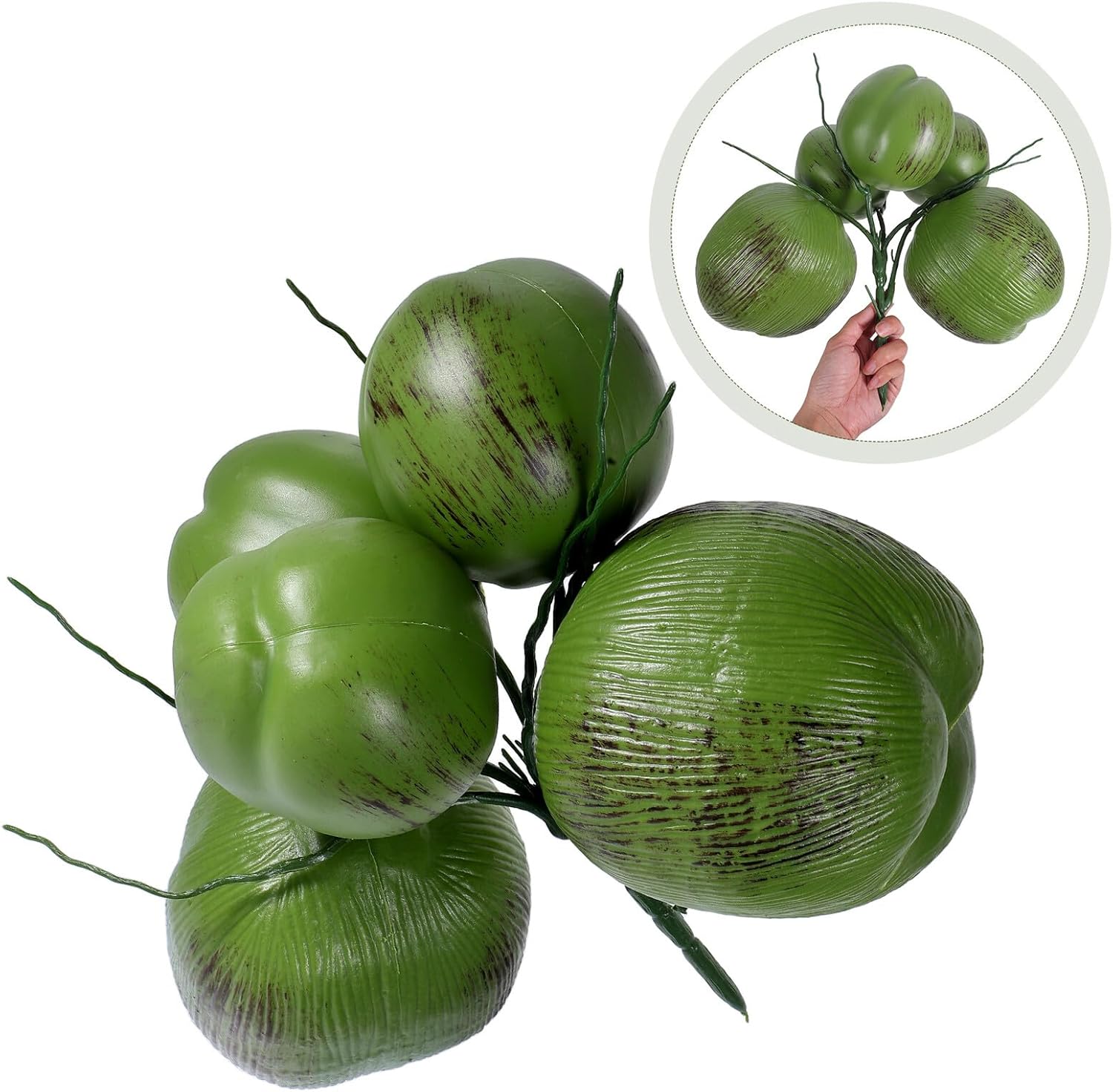 FUOYLOO Artificial Coconut Fake Coconuts Tropical Hawaiian Party Supplies 5pcs Realistic Fruit Garland Luau Beach Birthday Decoration