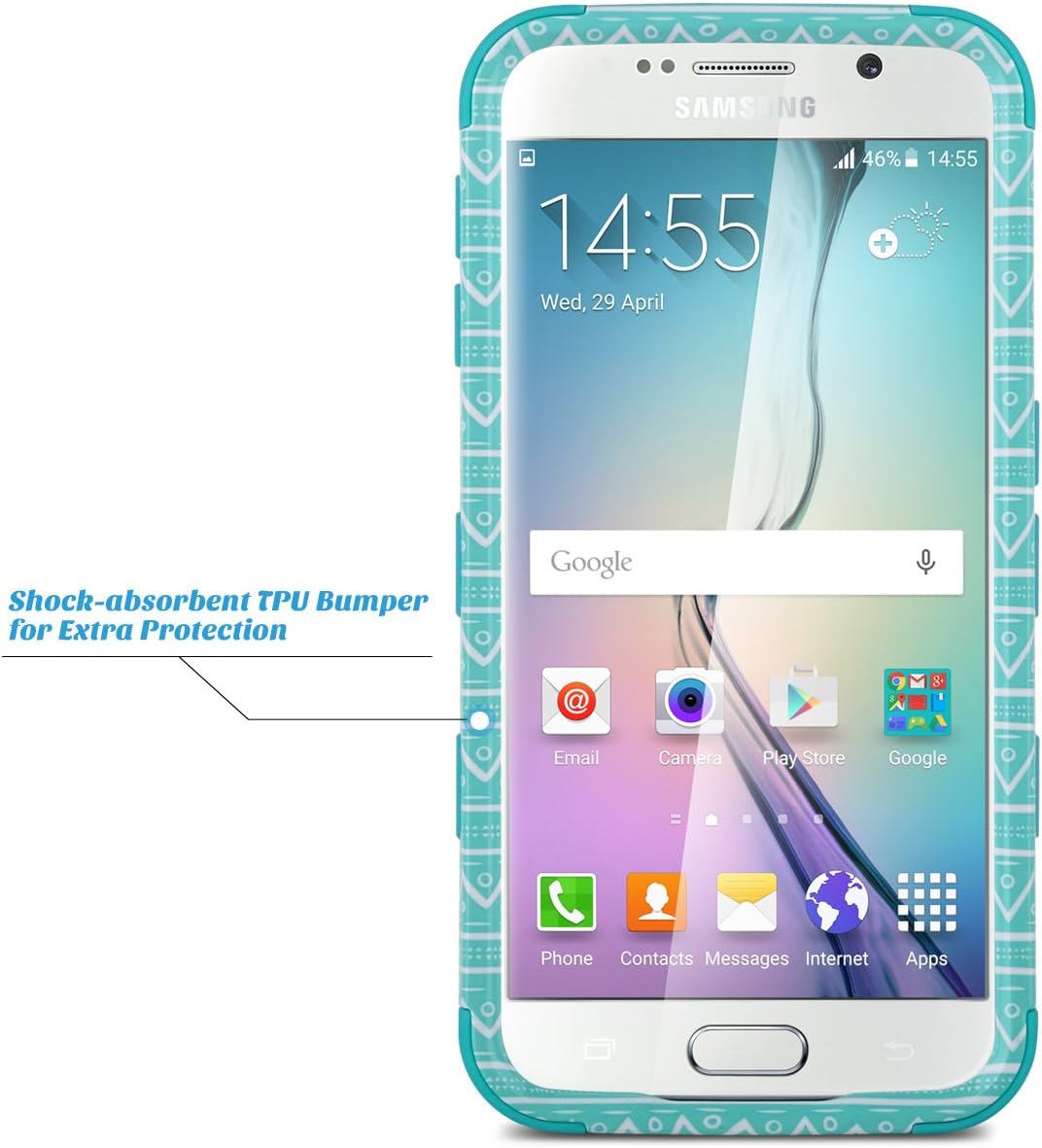 ULAK Galaxy S6 Case,S6 Case, Shock Resistant Hybrid Soft Silicone Hard PC Cover Case for Samsung Galaxy S6, Will NOT Fit S6 Active (Wave & Dots/Blue)