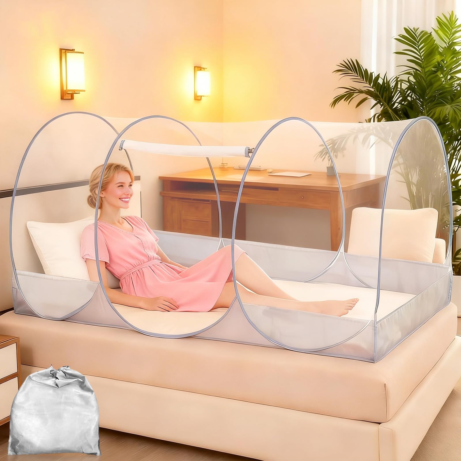 Folding Mosquito Net, 190x90x35cm Pop Up Bed Canopy with Storage Bag, Easy Fold Insect Screen for Single Bed or Indoor Outdoor