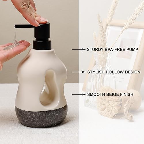 Miniatura 3 de BosilunLife Juego de 4 accesorios de baño, juego de jabón beige para decoración de baño, loción de baño, dispensador de jabón, soporte para cepillos