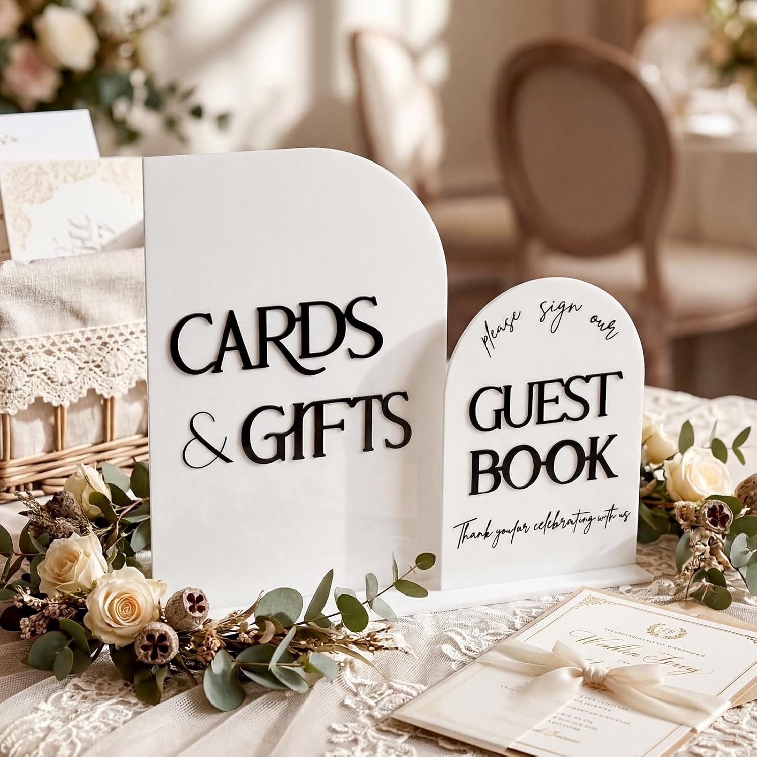 Amyhill 2 Pcs Acrylic Wedding Signs for Reception 8 × 10'' Cards and Gifts 5 x 7'' Please Sign Our Guestbook Sign with Stand Wedding Table Decor for Marriage Memorial Ceremony(Black,Modern)