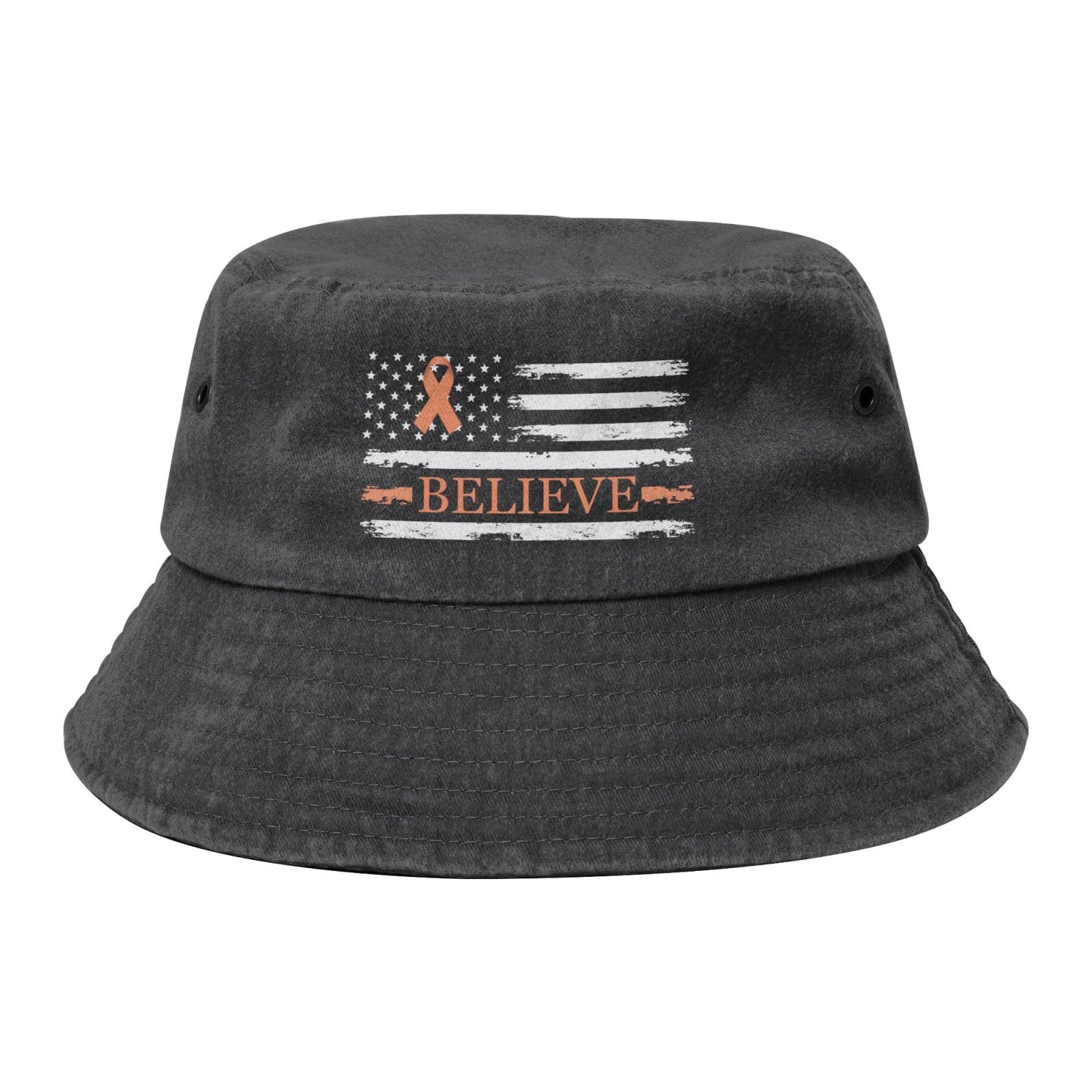 Qauirfe Uterine Cancer Believe American Flag Peach Ribbon Fashion Cowboy Denim Fisherman Hat Outdoor Fishing Cap Sun