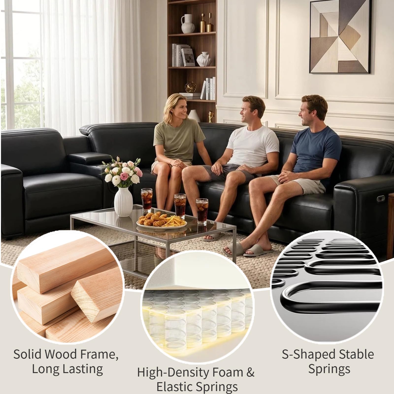 Leather Power Reclining Sectional Sofa with Bass Speakers for Living Room view 6