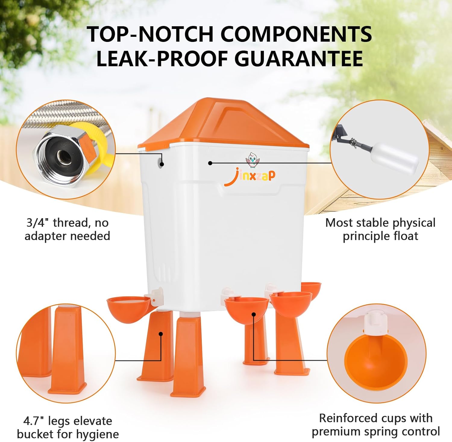 3 Gal Automatic Chicken Waterer with Float Valve, Automatic Chicken Watering System with 60-Inch Hose (One End 3/4''), Large Waterer for Chicken Duck Quail Turkey