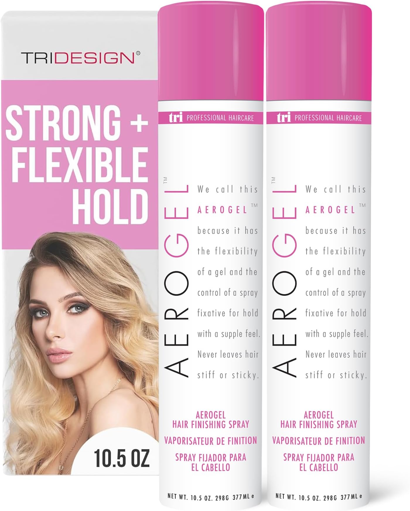 TRIDESIGN Aerogel Hairspray - Strong Hold Hair Finishing Spray for Volumizing & Control, Flexible Styling for All Hair Types, Non-Sticky and Scented - For Women and Men - Pack of 2 (10.5 Oz)