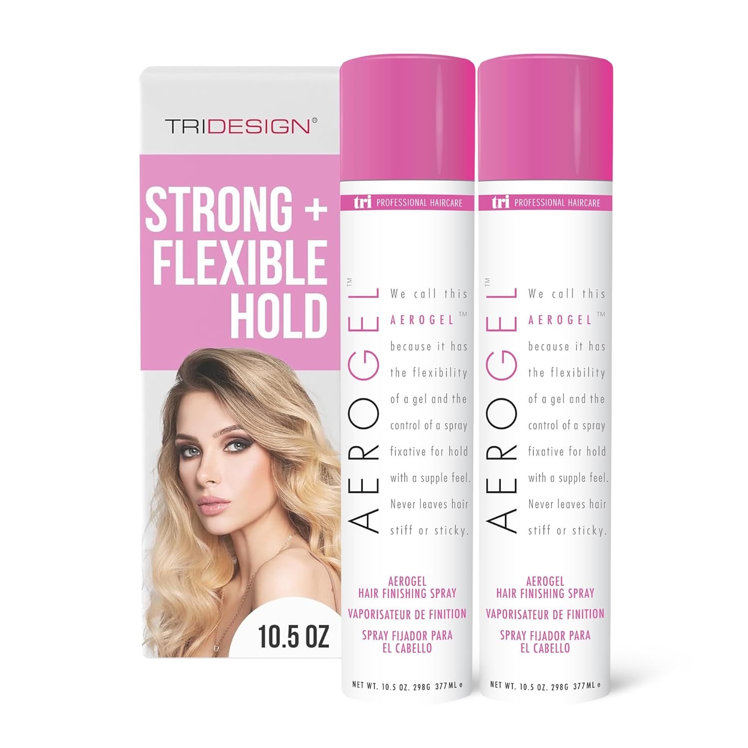 TRIDESIGN Aerogel Hairspray - Strong Hold Hair Finishing Spray for Volumizing & Control, Flexible Styling for All Hair Types, Non-Sticky and Scented - For Women and Men - Pack of 2 (10.5 Oz)
