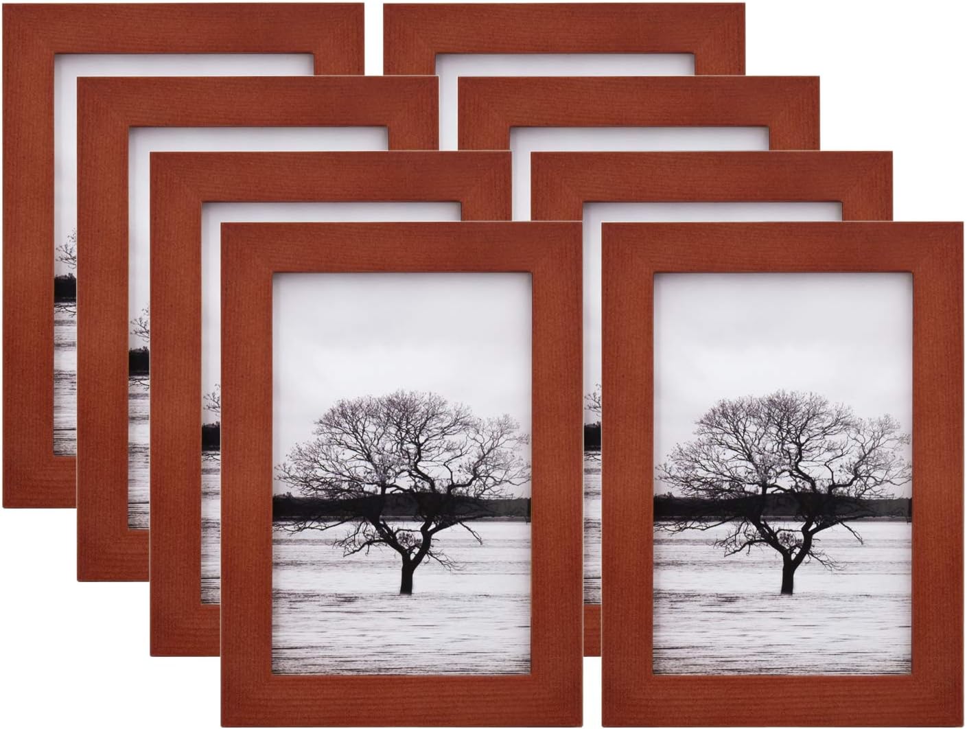 Egofine 4x6 Picture Frames 8 Pack - Wood Frame for Table Top and Wall Display, Reddish Brown