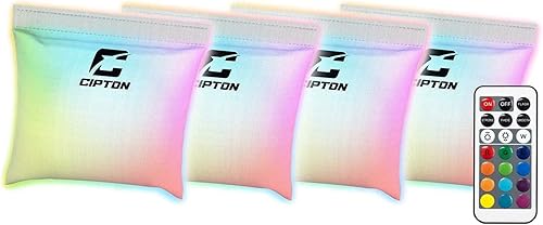 Cipton Glow in The Dark Cornhole Bags, 4 LED Light Up Cornhole Bags, Night-Time Game and Activities, Weather Resistant Bags, Lasts up to 8 Hours,