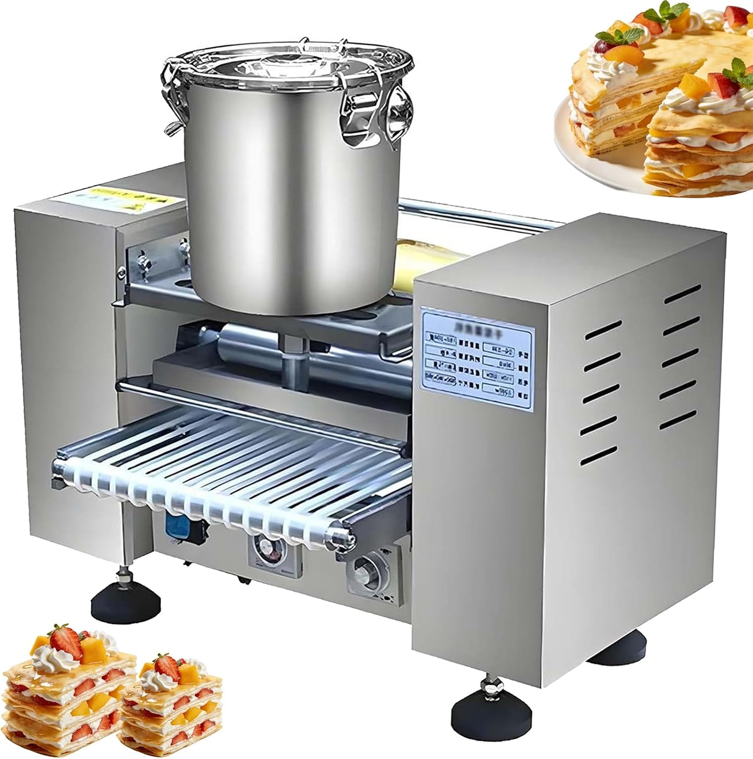 Automatic Mille Crepe Cake Making Machine, Adjustable Temperature 150-200℃, High Capacity 200-300PCS/H, Stainless Steel for Cake Shops (8in)