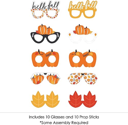 Miniatura 10 de Big Dot of Happiness Vasos y máscaras de calabaza, kit de accesorios para cabina de fotos de otoño, Halloween o Acción de Gracias, 10 unidades
