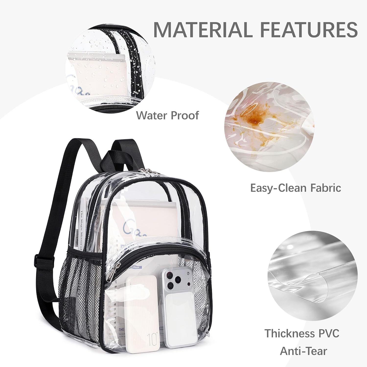 abshoo Stadium Events Approved Clear Backpack Mini Transparent Bag for Girls Women for Sports Events Music Festival Concerts(Black)