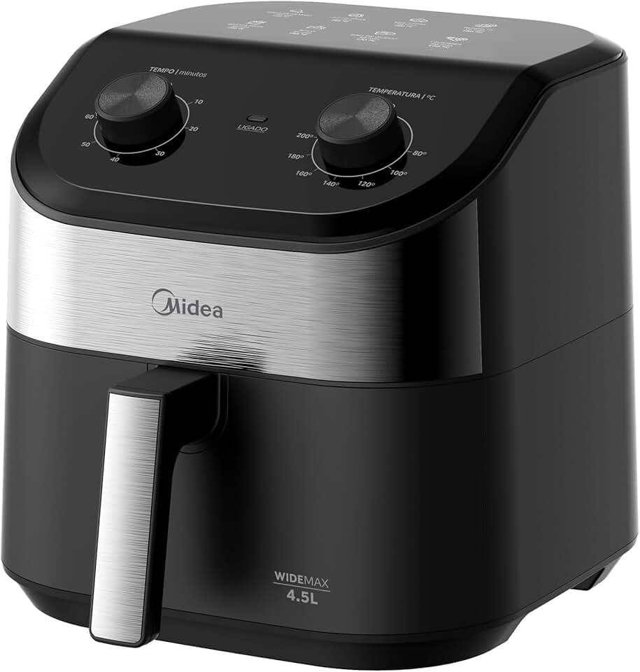 Fritadeira Midea Air Fryer 4,5L, design de dois botões, ampla faixa de temperatura de 80°C a 200°C, prato antiaderente para vegetais, 1550W, 220V, FWM45P2