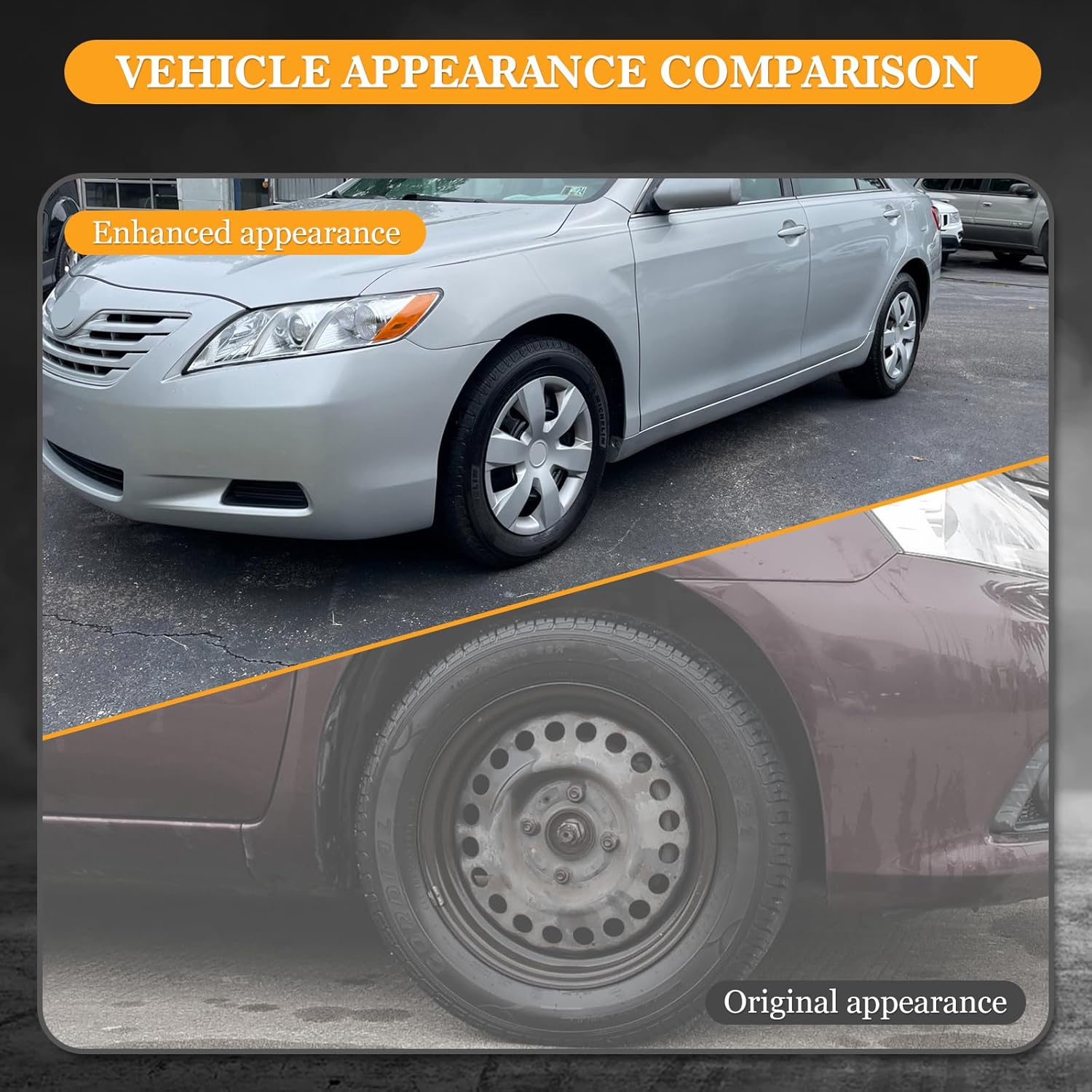 16 Inch Silver Lacquer Hubcaps for 2007-2011 Toyota Camry and Hybrid with Steel Wheels, Set of 4 ABS&PC Material Wheel Rim Cover, Snap-On Design Hub Caps - 16” Silver Lacquer 4-Pack