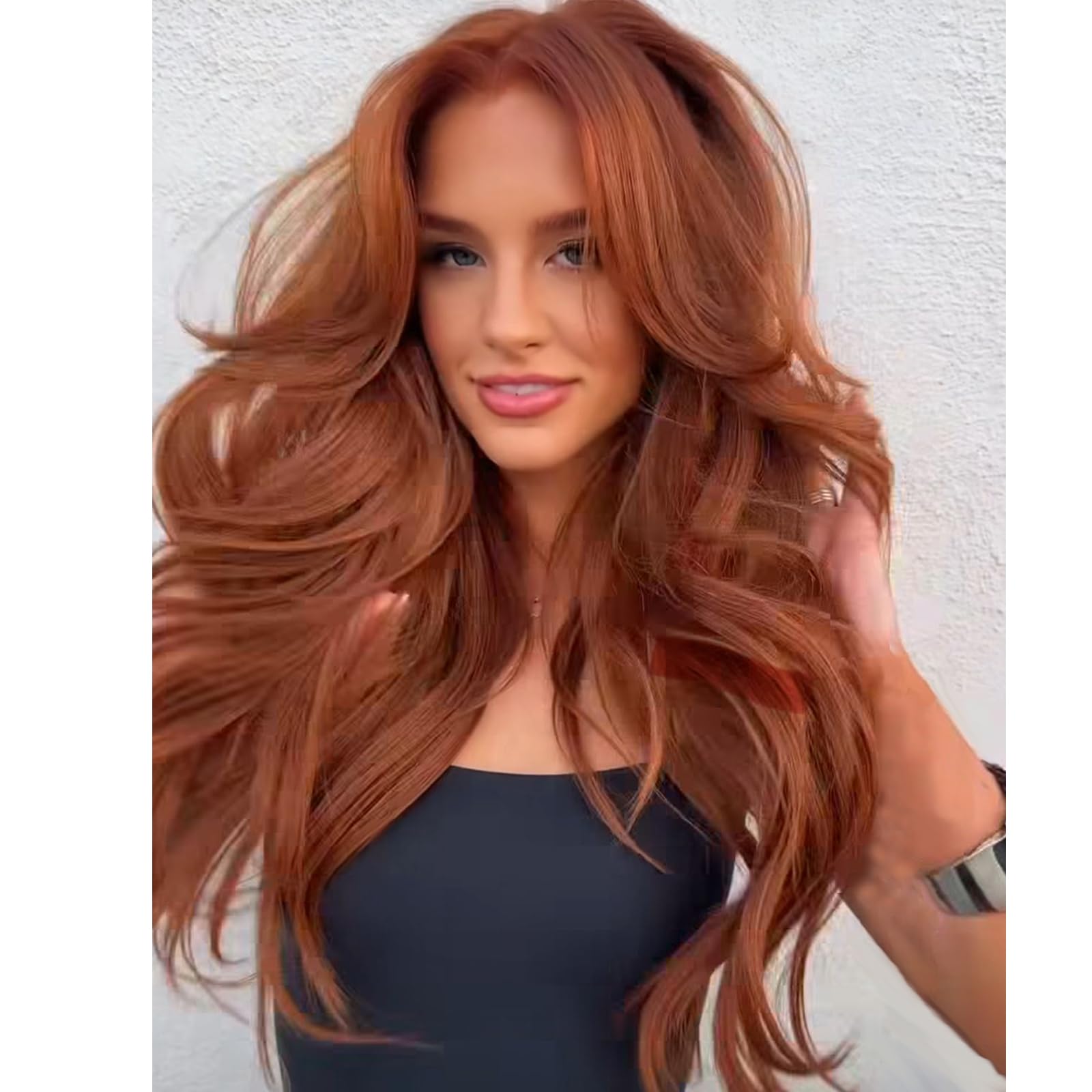 Amazon.com : Aisaide Auburn Wig with Bangs Long Wavy Copper Red