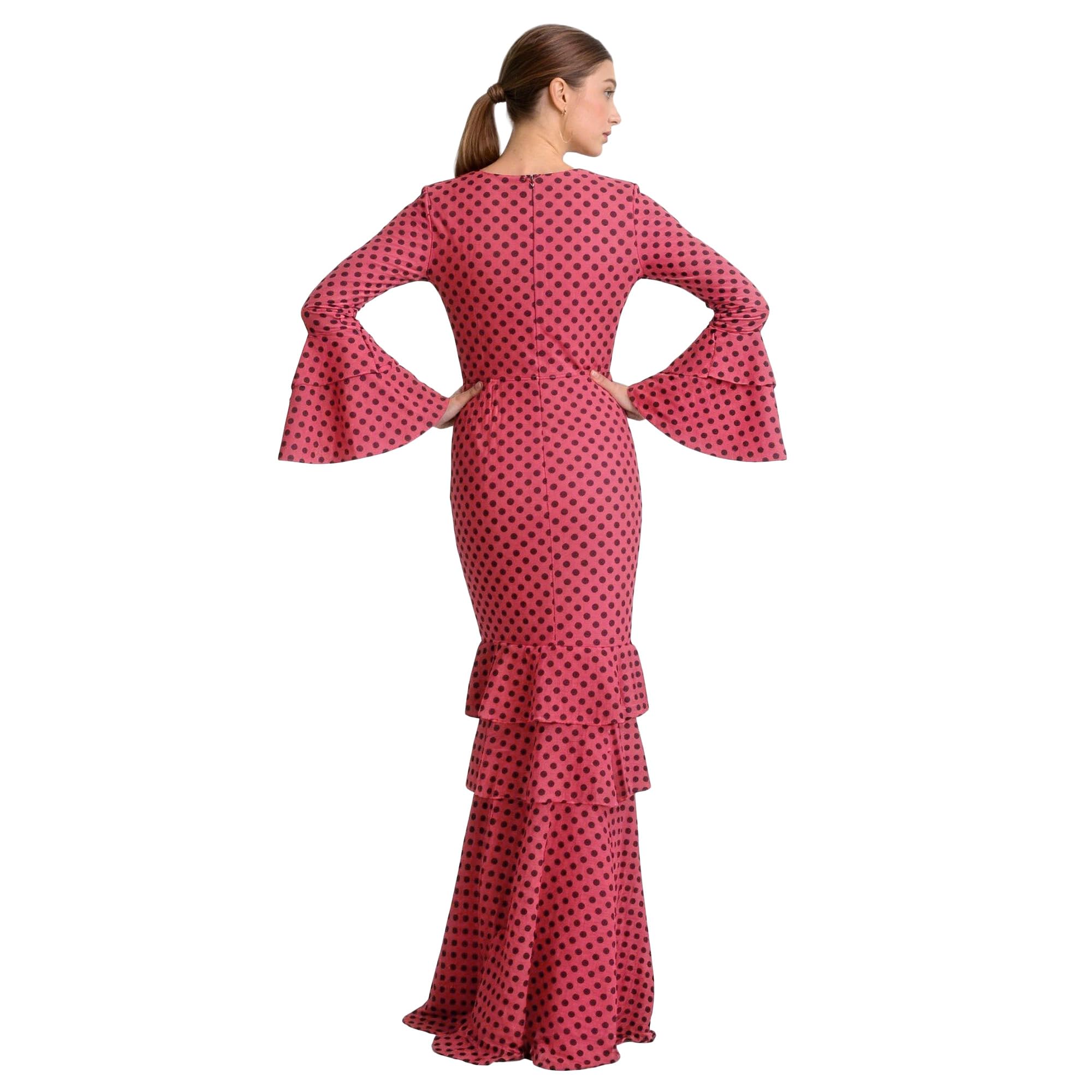 Vestido Flamenco Mujer Largo - Sevillana Adulto con Lunares y Mangas Acampanadas - Traje Andaluz Elegante para Feria y Baile — view 5