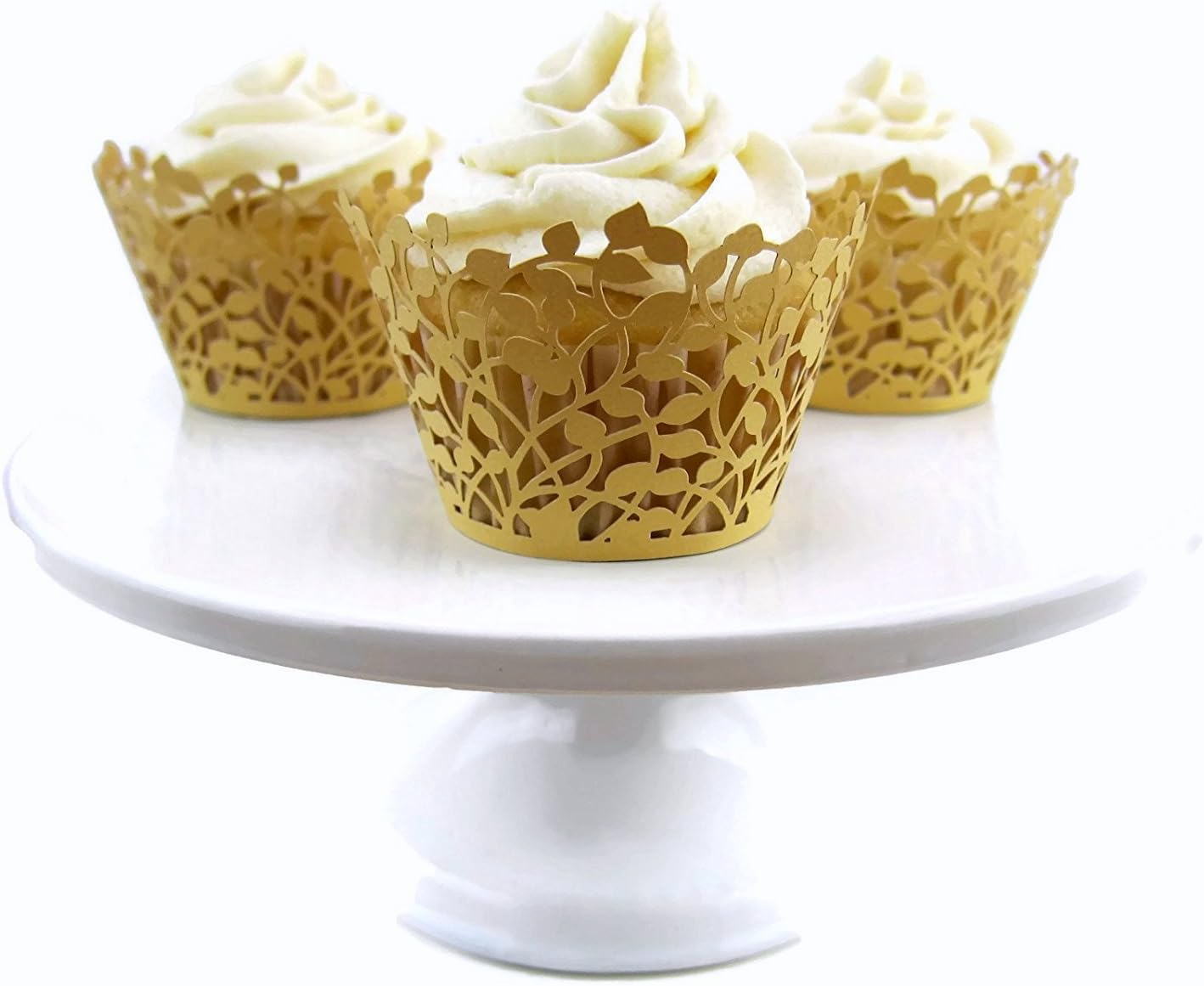 CUPCAKE WRAPPERS - Gold - 50 pack Decorative Vine Lace Liner Wrapper - Versatile Design makes it perfect for Weddings Birthdays Tea Parties and any Special Event