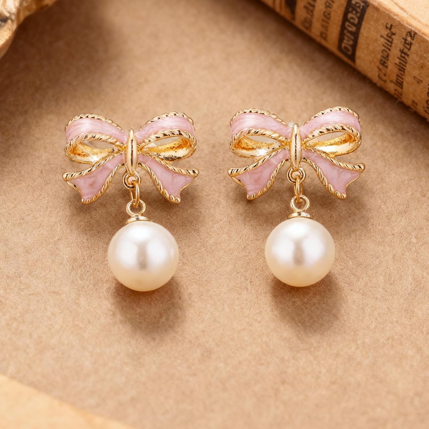 Bow Earrings for Women Trendy Stuff Cute Bow Pearl Drop Dangle Earrings Bowknot Stud Prom Wedding Party Daily Jewelry Accessory Gifts Pink Dress for Women A1:pink bow earrings