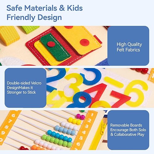 Miniatura 5 de Montessori Toys - Tablero de actividades para niños pequeños de 1 a 4 años, 8 páginas, libro ocupado, juguete sensorial que ayuda con la educación