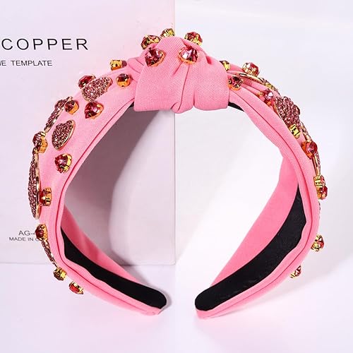 Miniatura 3 de HEIDKRUEGER Diadema para el día de San Valentín para mujer, diadema de corazón con diamantes de imitación, diadema anudada de cristal rojo y rosa,