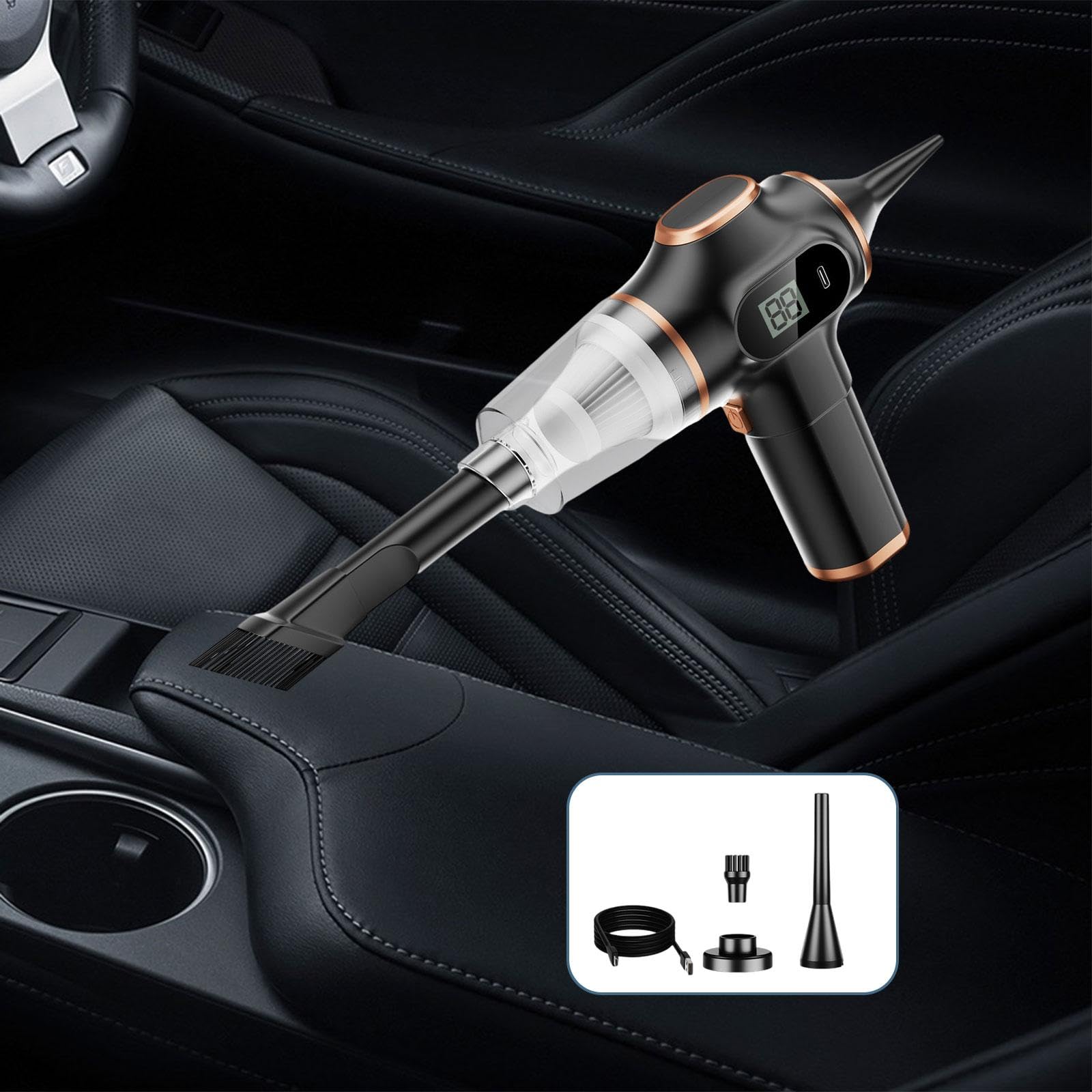 Fenteer Aspiradora de Mano, Potente Limpiador de Autos, Aspiradora Inalámbrica Mini Duster, Filtro único Negro