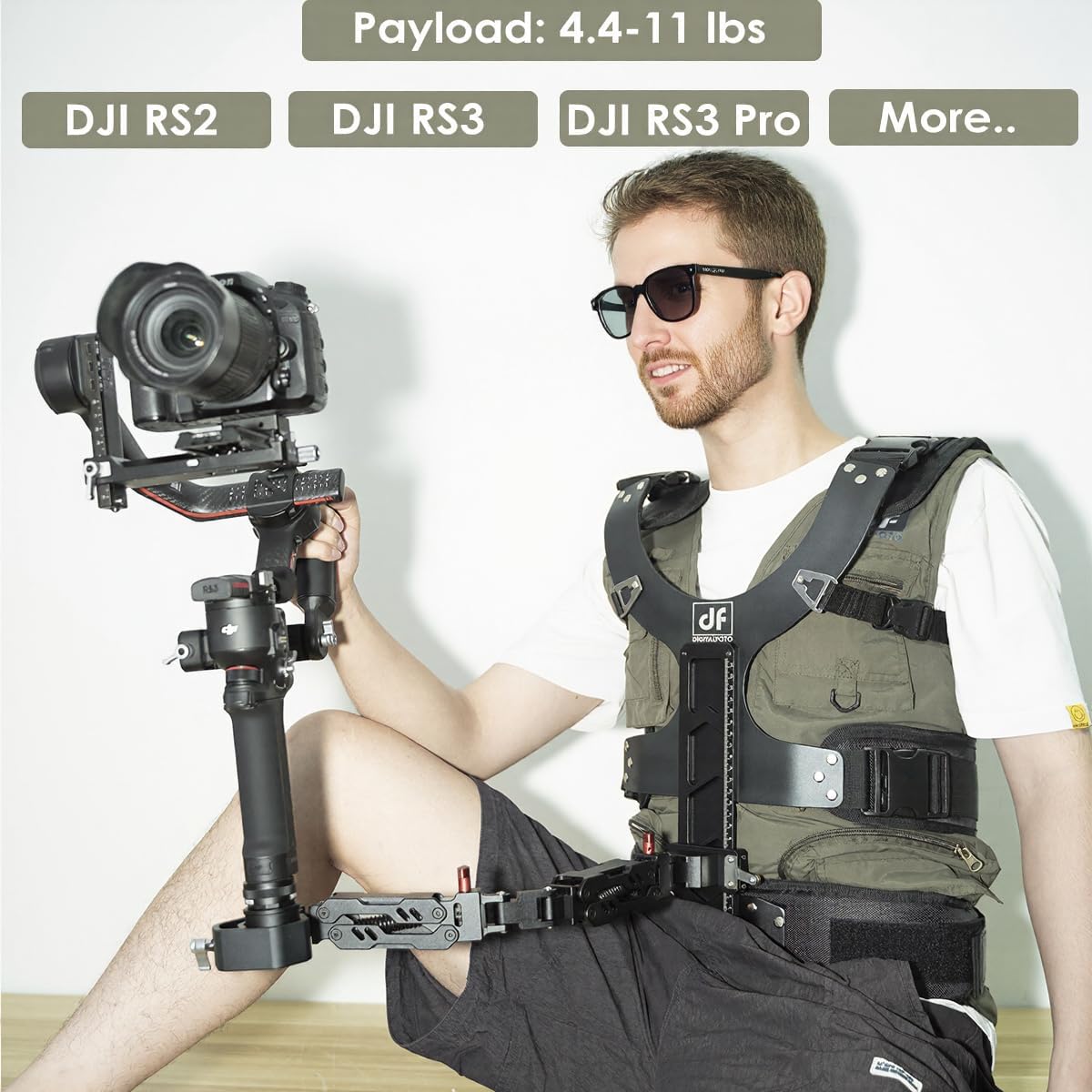 DF DIGITALFOTO Gimbal Support Vest Rig System,Filmmakers Kit Portable SteadyCam Axis Compatible with DJI RS5/RS4/Pro/Mini/RS2/RS 3/Mini,RS 4Mini for Videographer Smoothing Footage 4.4-11 lbs