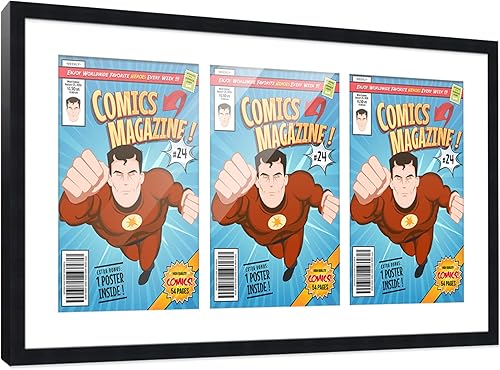 Miniatura 304 de Poster Palooza Marco de cómic con paspartú para 4 cómics de la era actual publicado después de 1985, marco de cómic negro para cómics de 6.875 x
