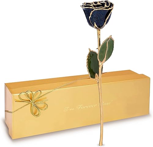 Forever Rose Rosa galaxia real sumergida en oro de 24 quilates con pétalos y tallo adornados en oro, rosa preservada hecha a mano en caja de regalo