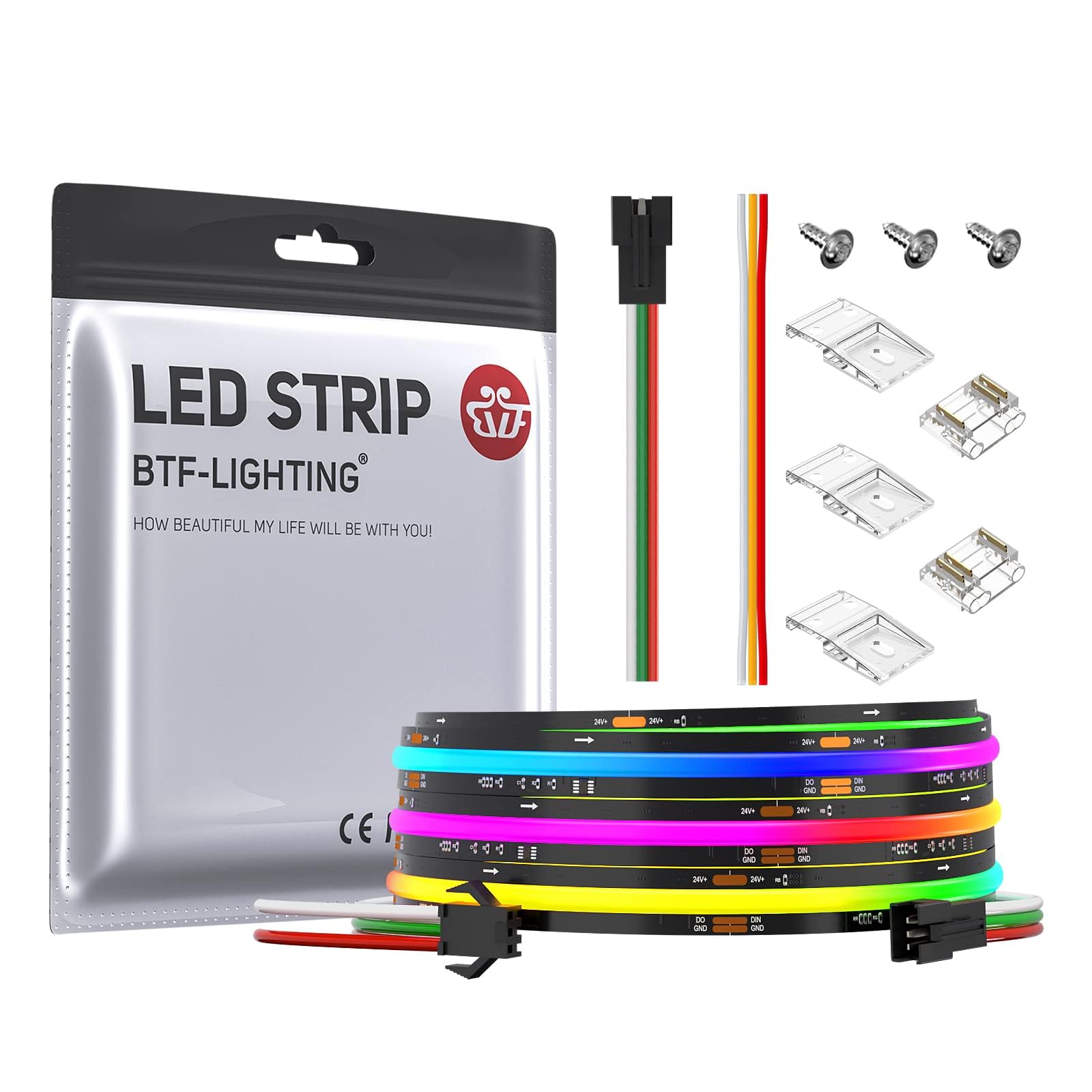 BTF-LIGHTING FCOB SPI RGB Flexible High Density LED Strip COB WS2811 IC LED Strip 3M 630LEDs/m DC24V Black PCB IP30 Chasing Colour(Without Controller and Power Supply) — image 1
