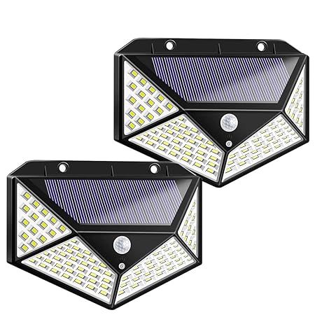 LED Solar Lights Outdoor, Motion Sensor Solar Lights Outdoor Wireless IP 65 Waterproof,Solar Security Lights with 3 Switch Modes for Garden Fence Patio Garage,Driveway(2 pcs)