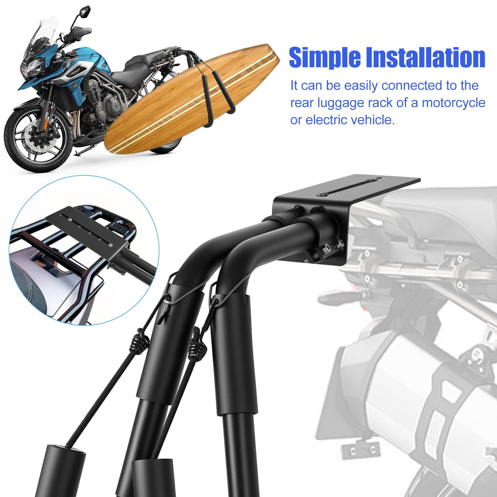 Ruirgo Aluminum Alloy Surfboard Rack, Portable Motorcycle Surfboard Racks, Easy to Assemble, with Mounting Kit, Suitable for Motorcycles, Mopeds