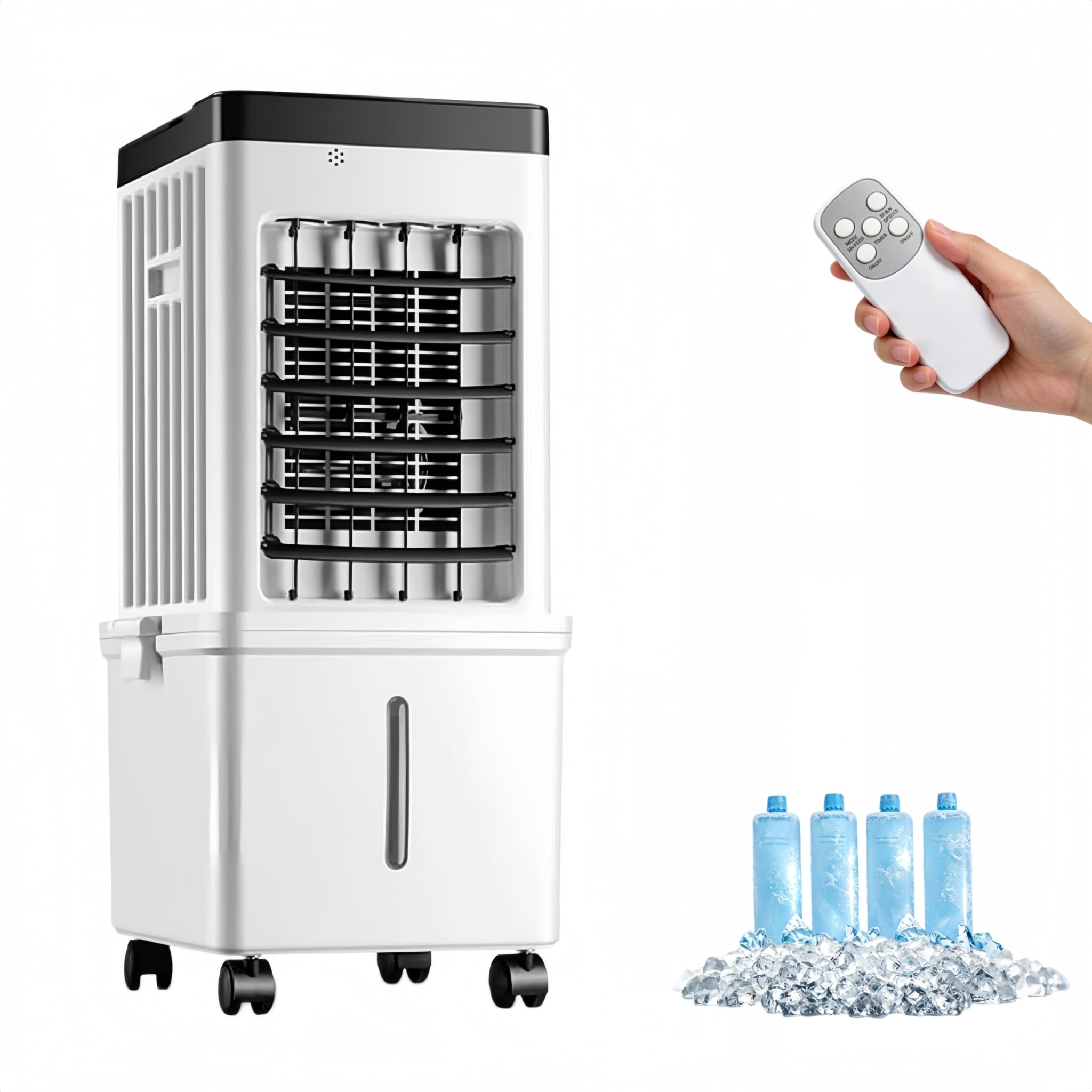 portable evaporative swamp cooler, windowless small portable air conditioner with 4.2gal water tank, 4 wind modes 3 speeds, personal mini air cooler for bedroom office dorm small room indoor use