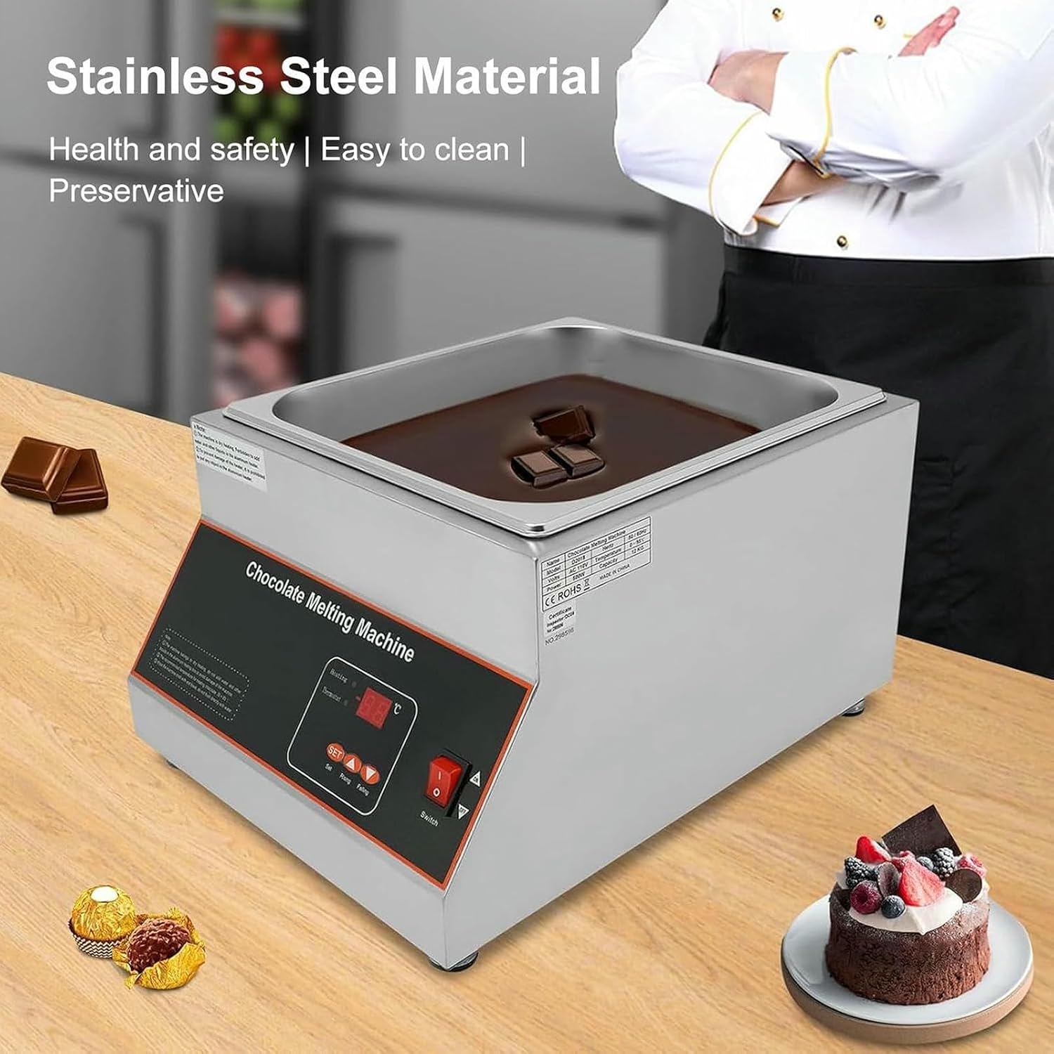 Commercial Chocolate Melting Pot, 32-203°F Electric Chocolate Tempering Machine,Chocolate Melter/Heater, Chocolate Milter image 3