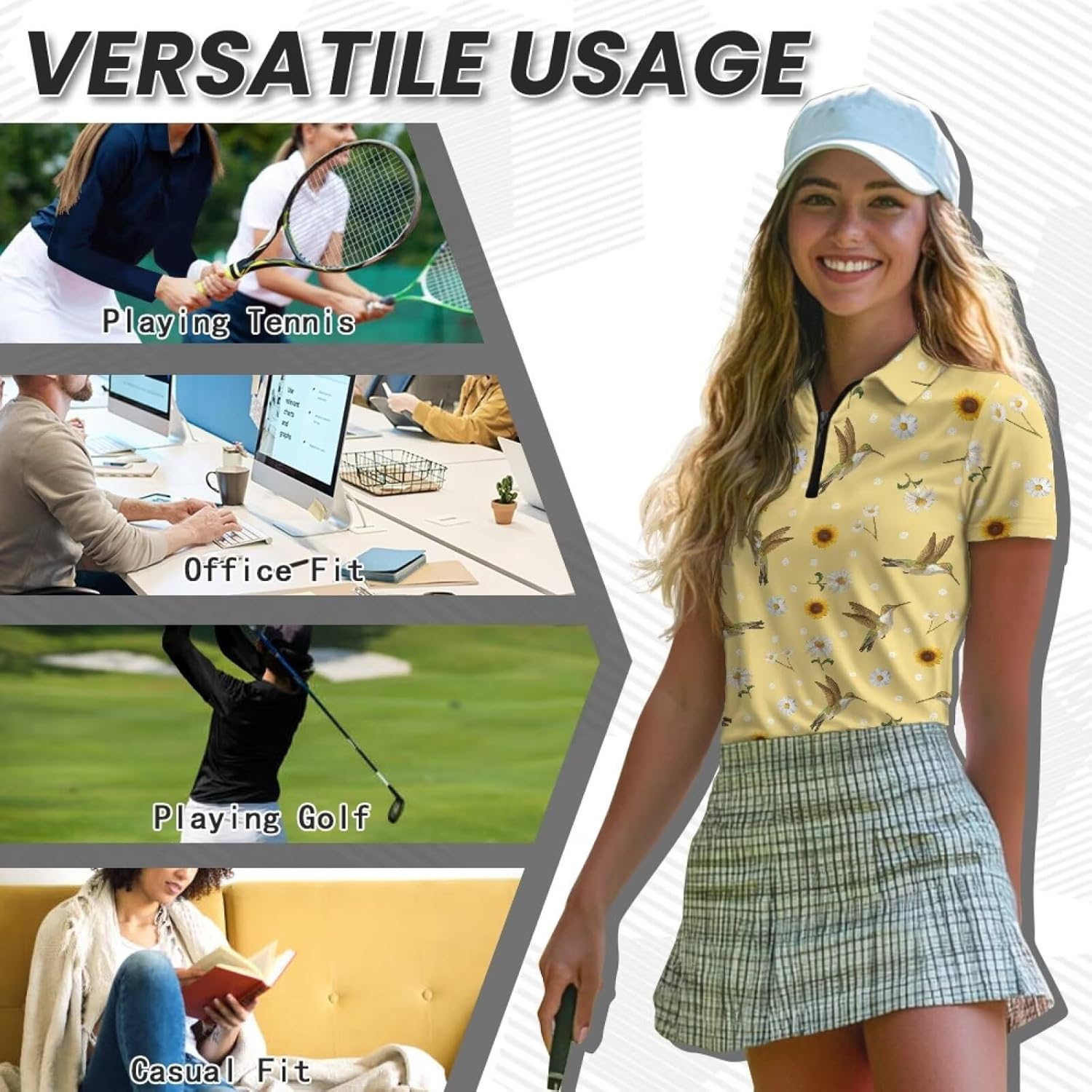 Women's Short Sleeve Golf Shirts Quarter Zip Polo Shirts Quick Dry Collared Tennis Hiking Athletic Tops Activewear