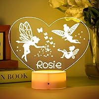 Vista 1 de VEELU Luz nocturna con nombre personalizado con hada rosa, luz nocturna personalizada para bebé, texto grabado, luz individual para niños, princesa