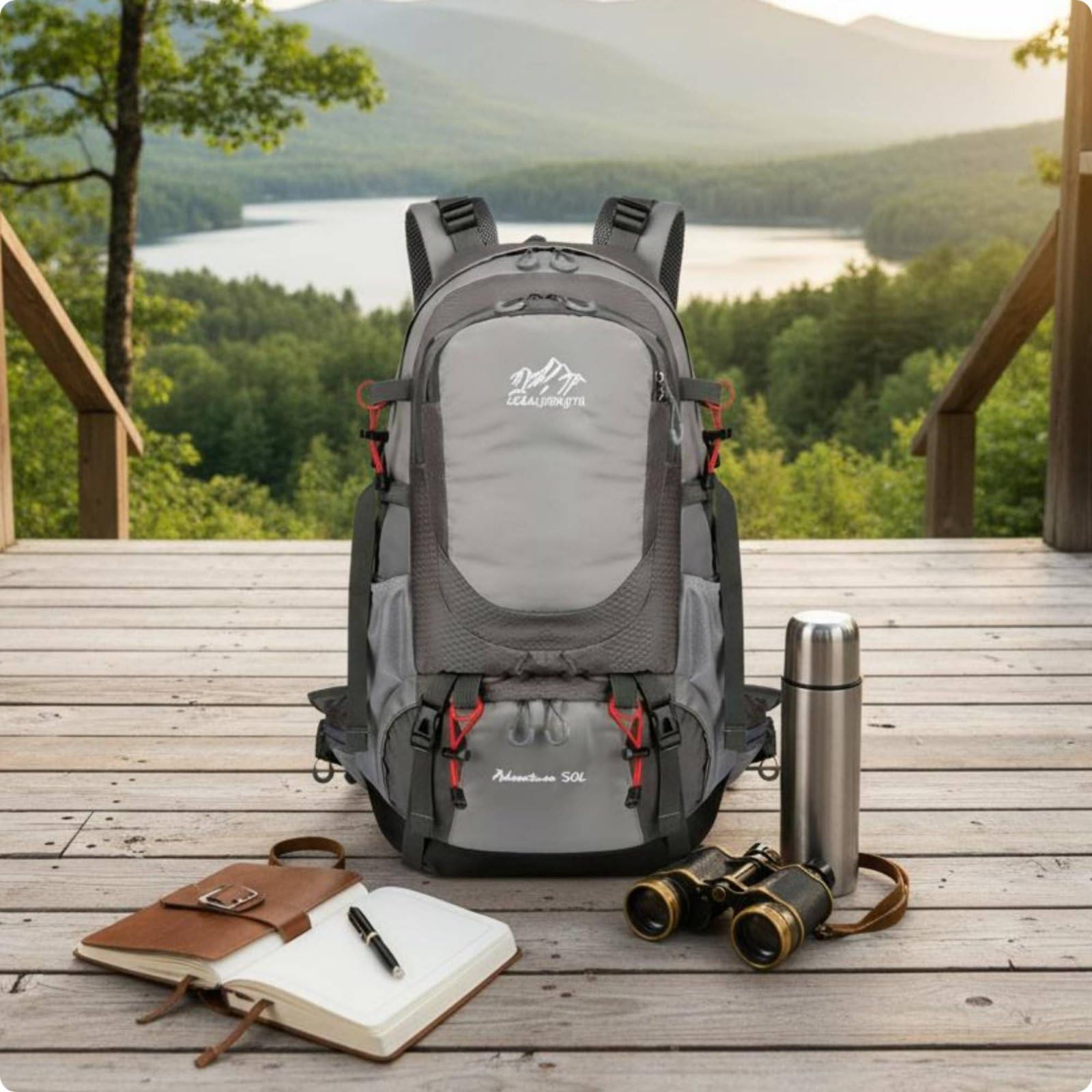 Almencla Rucksack Herren Trekking Wanderrucksack Reiserucksack Outdoorrucksack 50L Wettergeschützt mit Regenhülle Wasserabweisendes Gewebe Komfortable, Grau, Hellgrau, 36-55L