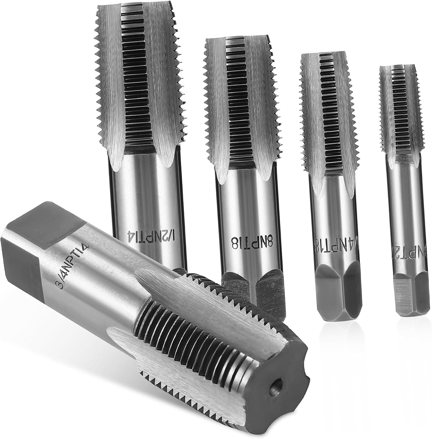 5PCS NPT Tap Set Carbon Steel Threading Tool for Plumbing 1/8 to 3/4 Size Sturdy NPT Pipe Taps for DIY Mechanics and Thread Repair