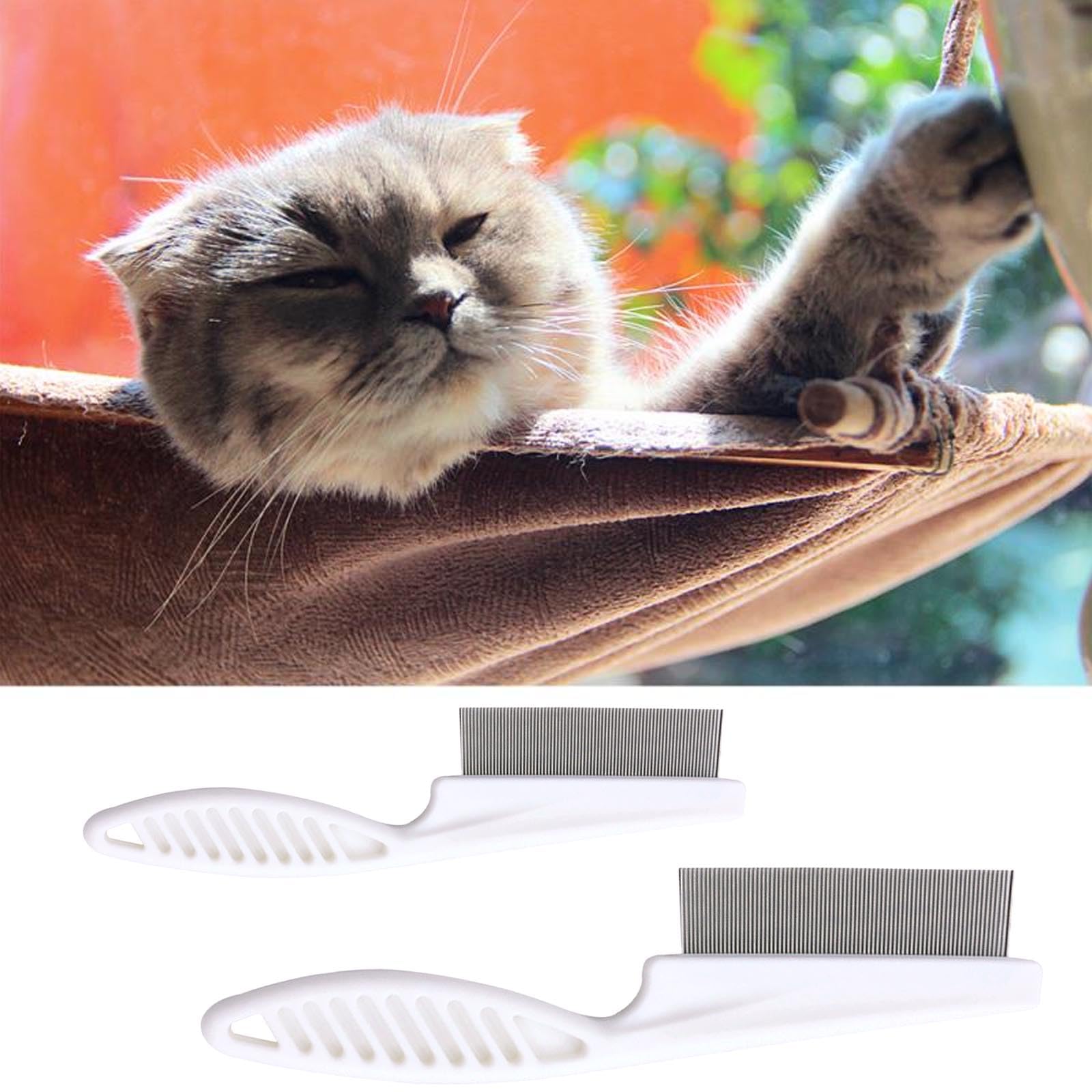 AYNKH pack de 2 peignes pour animaux de compagnie, peigne pour chien et chat en acier inoxydable, dents rondes pour enlever les marques de larmes de puces de poux