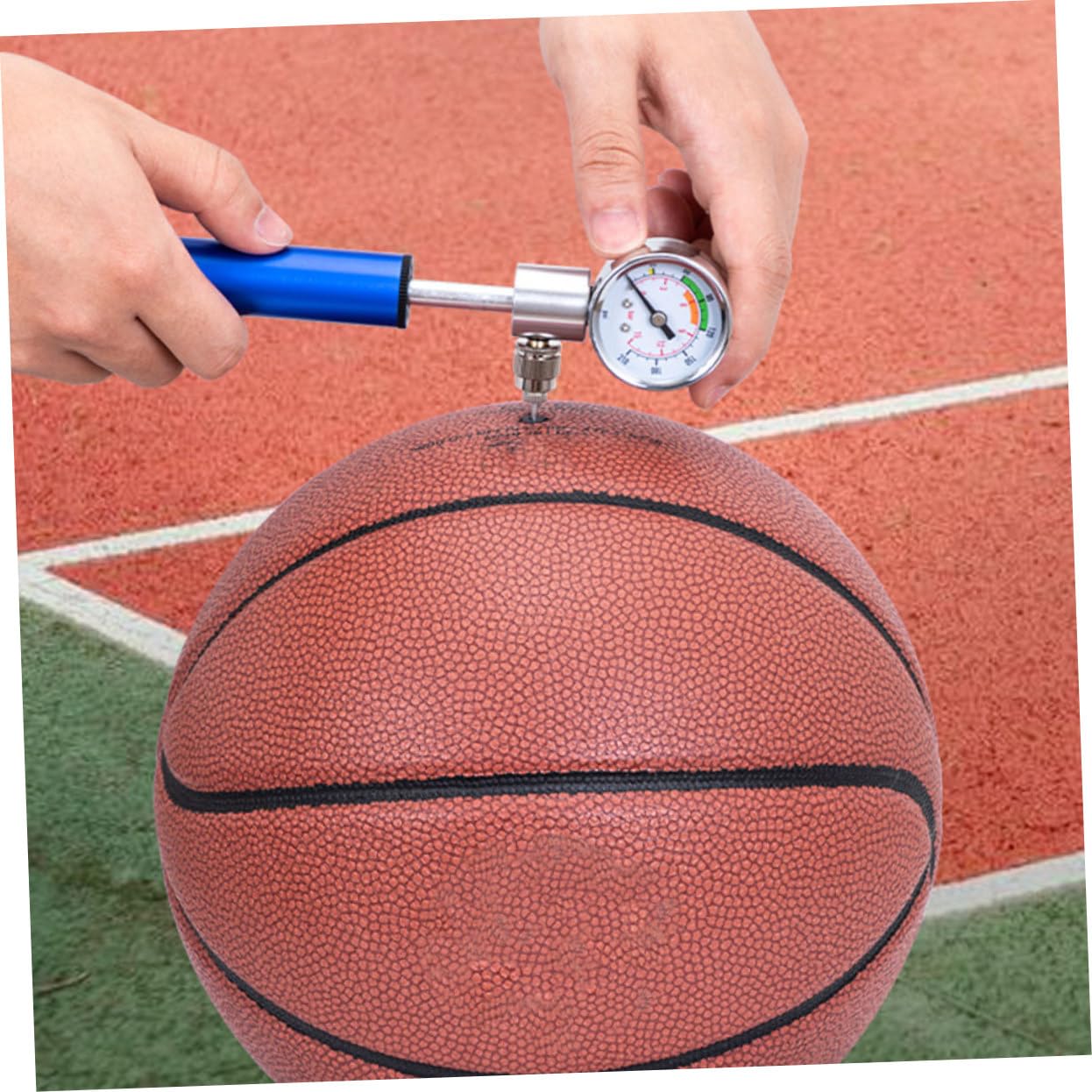TOYANDONA Inflador de Balones y Bicicletas de Aluminio con Manómetro Bomba de Aire Portátil para Inflar Balones de Fútbol Baloncesto y Neumáticos de Bicicleta Inflador Duradero y Color Azul