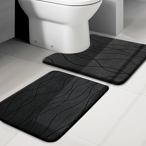 Miniatura 8 de YIHOUSE Juego de 5 tapetes de baño de espuma viscoelástica, color gris, ultra absorbentes, para baño, antideslizantes, lavables a máquina y se secan