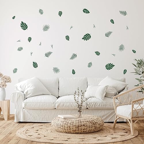 Miniatura 2 de Calcomanías de pared de hojas de palma, plantas tropicales naturales nórdicas hojas verdes, calcomanías de pared de vinilo para dormitorio, sala de