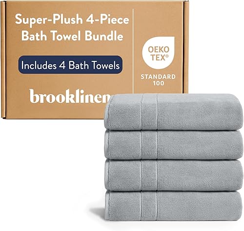 Brooklinen Juego de 4 toallas de baño de algodón turco súper afelpadas - Algodón, 820 GSM, altamente absorbentes, lavables a máquina, perfectas para