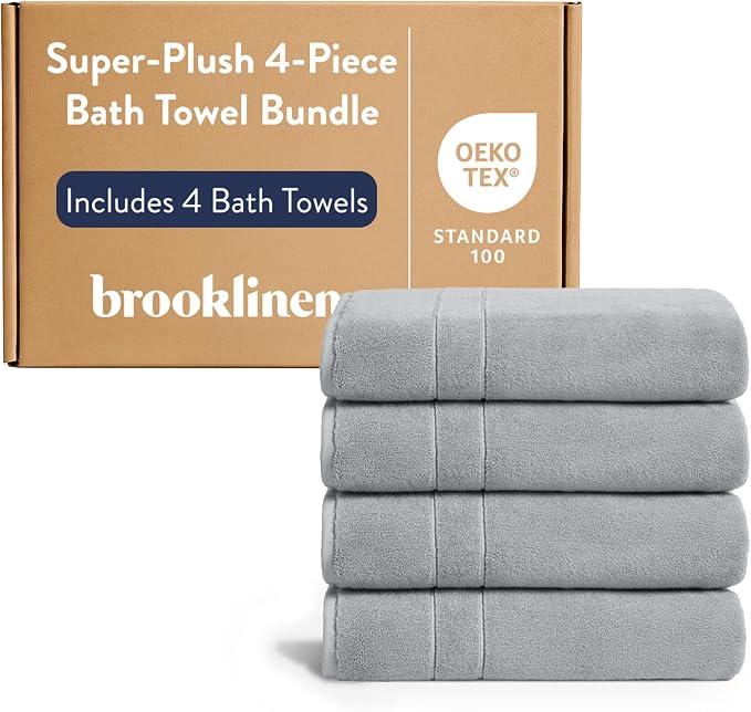 Brooklinen Super-Plush Turkish Cotton Bath Towels - Set of 4 - Cotton, 820 GSM, Highly Absorbent, Machine Washable, Perfect for Home & Bathroom (30" x 58", Stone)