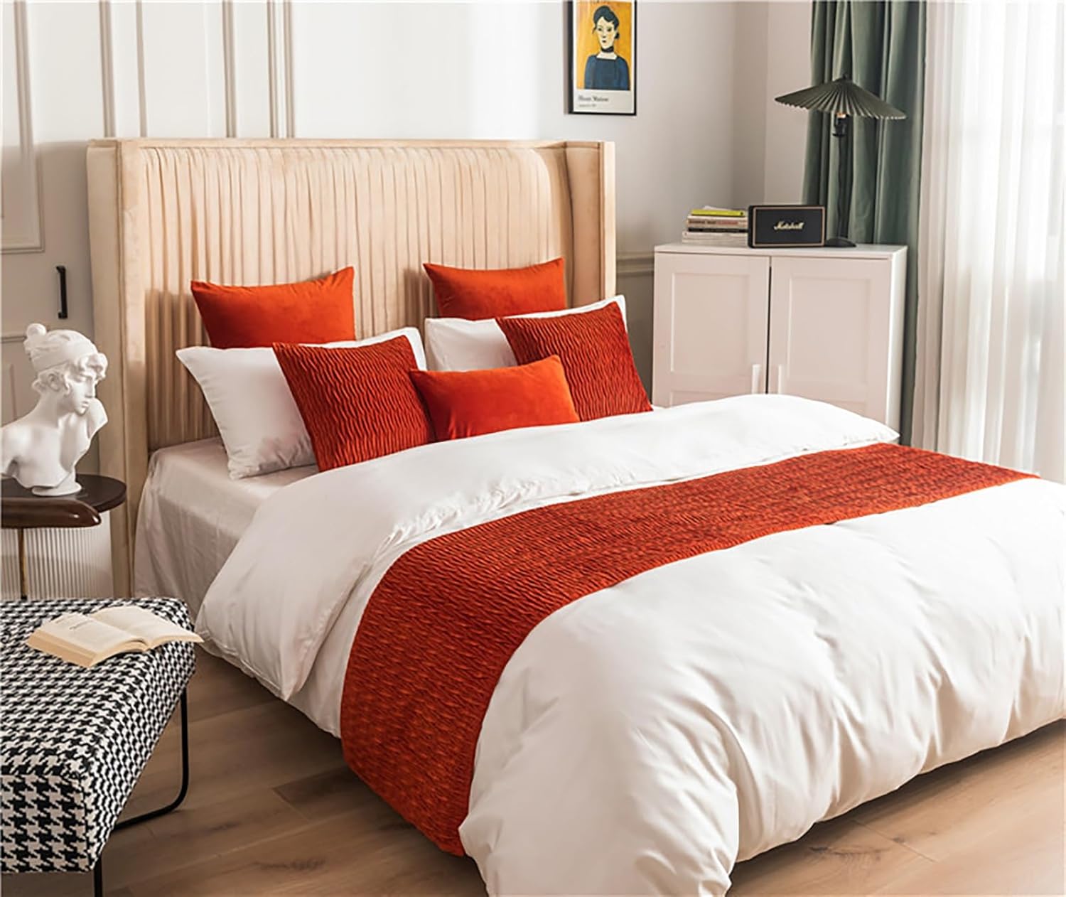 King Bed Scarf Runner Bedding Scarves, Hotel/Home Decorative Bed Scarf Throws for Foot of Bed, Solid Luxury Bedding End Slipcover(Yellow2,45 * 240cm for 200cm Bed)