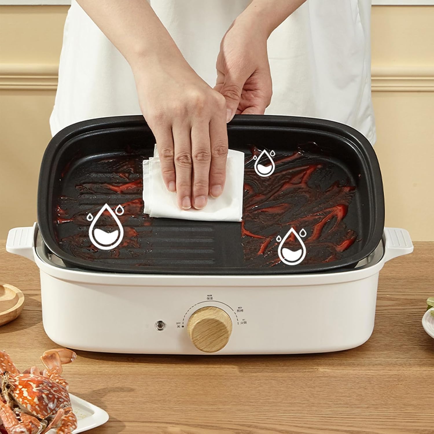 Zerodis ,1200W Multifunctional Split Design Adjustable Temperature Electric Cooking Pot Frying Pan Electric Shabu Shabu Pot for Roasting Frying Boiling (US Plug 110V), Zerodis7c6xq9gi53-12