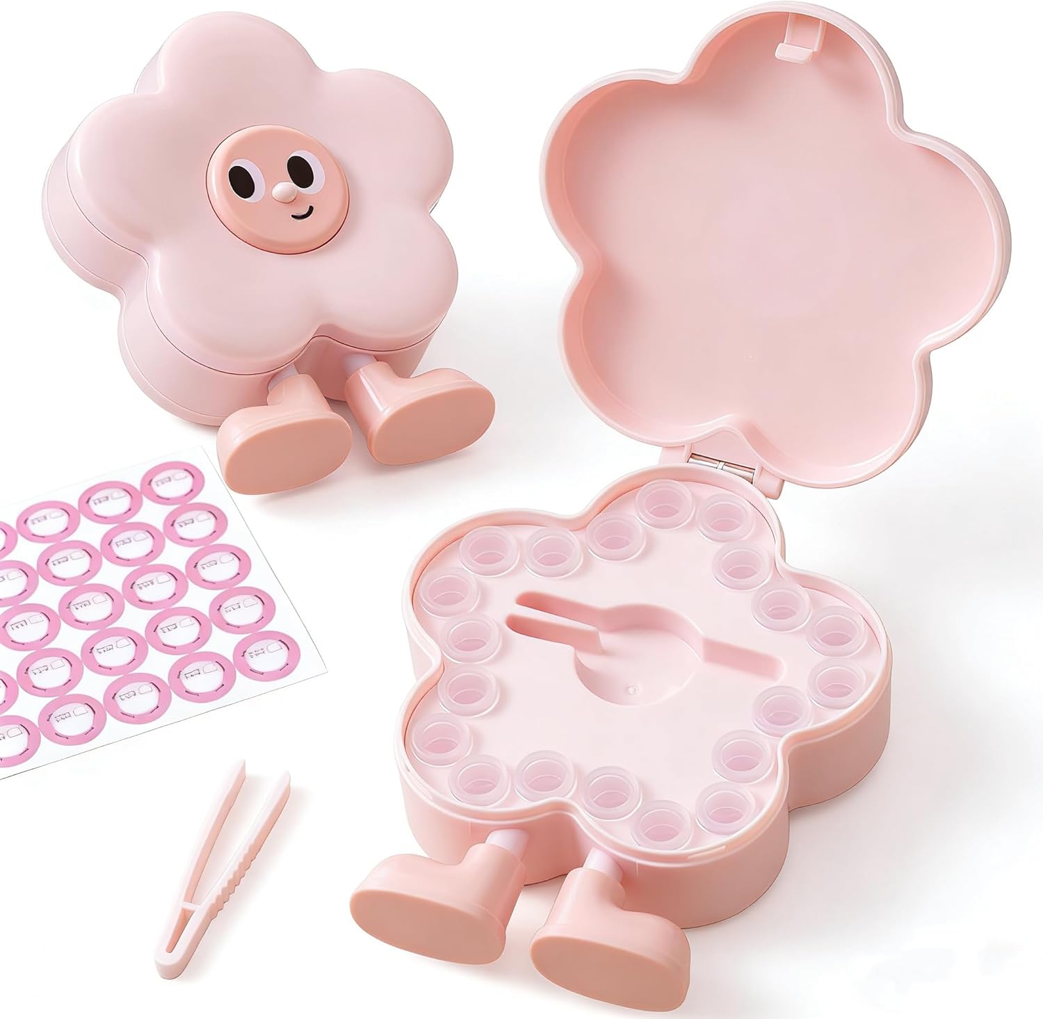 Cute Flower Baby Tooth Box with Legs - Milk Teeth Storage Organizer for Kids, Includes Tweezers & Label Stickers, Keepsake Case to Preserve Child's First Teeth, Pink, Ideal Baby Shower & Birthday Gift