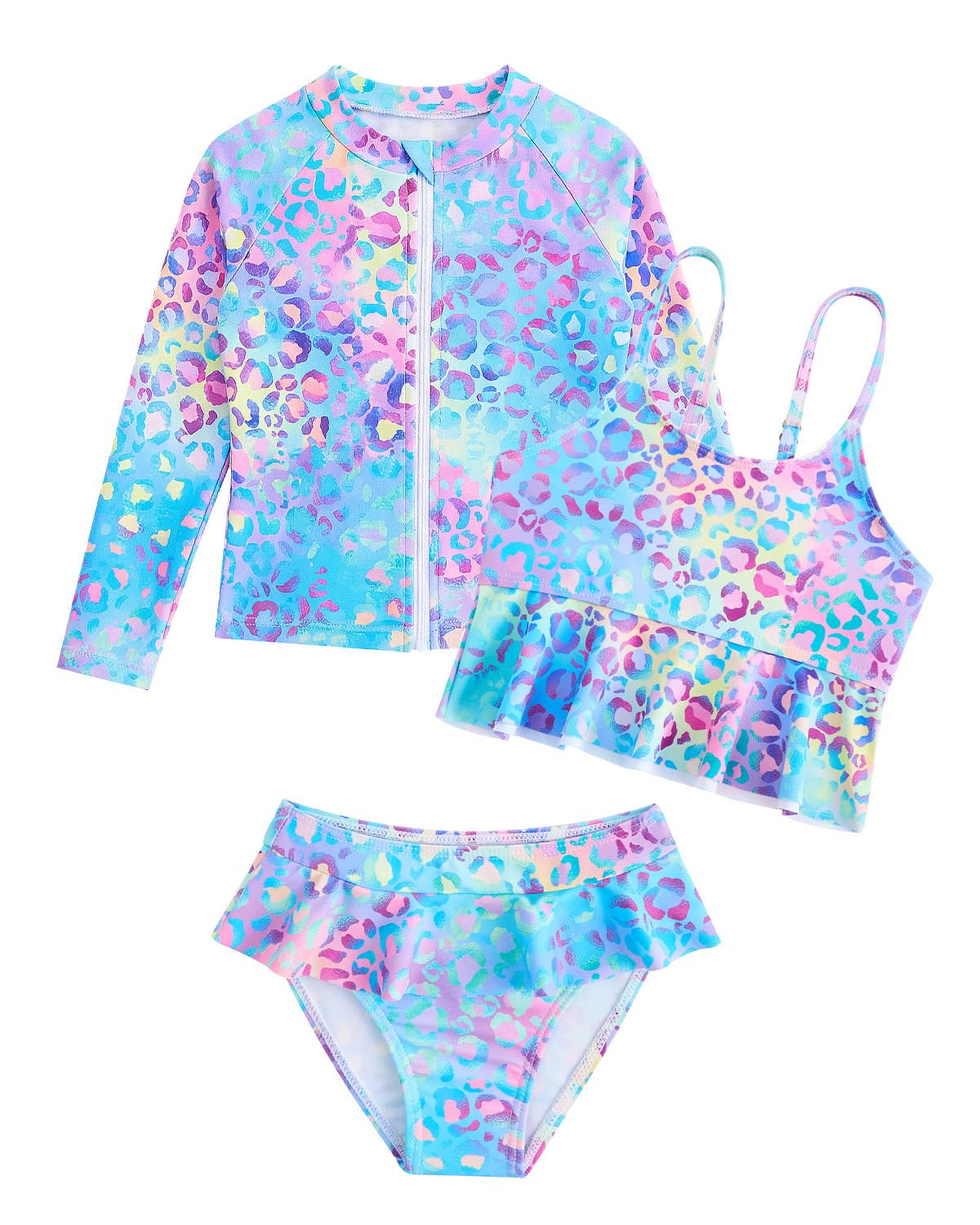 WYTbaby Traje de baño para niña UV 3 piezas manga larga Rash Guard Set Tankini Bikini Uv ropa protectora para niños niñas 3-8 años
