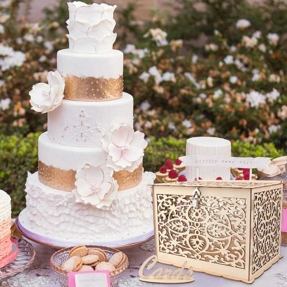 OurWarm DIY Wedding Card Box with Lock Rustic Wood Card Box Gift Card Holder Card Box Perfect for Weddings, Baby Showers, Birthdays, Graduations Hold up 225 Cards