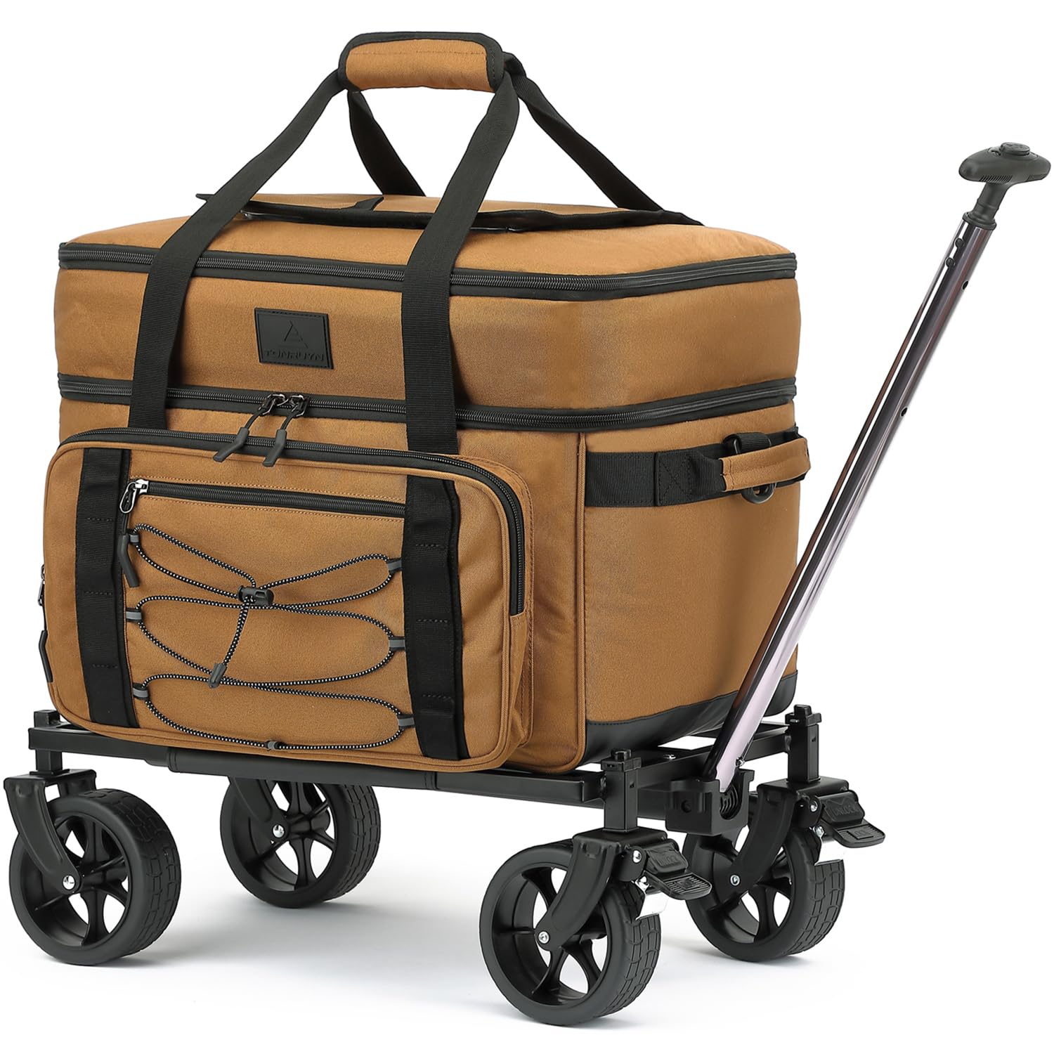 Enfriador portátil con ruedas extra grande para 85 latas, doble cubierta, resistente con ruedas todo terreno, a prueba de fugas, táctico de lados suaves para playa, campamento, picnic, viajes, marrón