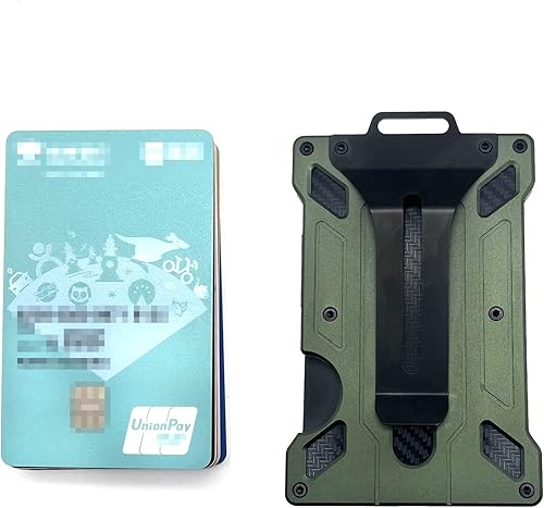 Vista 2 de Cartera delgada de metal de aluminio con clip para dinero con 1 soporte para tarjeta de identificación con ventana transparente, bloqueo RFID